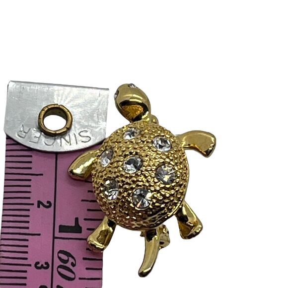 Napier Turtle Brooch Pin Crystal Rhinestone Gold Tone Signed Small Cute Vintage - Picture 7 of 15